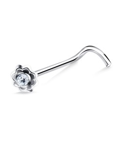 Flower Silver Curved Nose Stud NSKB-723